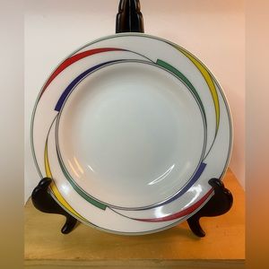 Rhythm international flash 3 salad plates 1 bowl - abstract rainbow *has chip